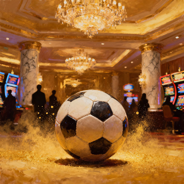 Golden interior with soccer theme representing online sportsbook excitement.